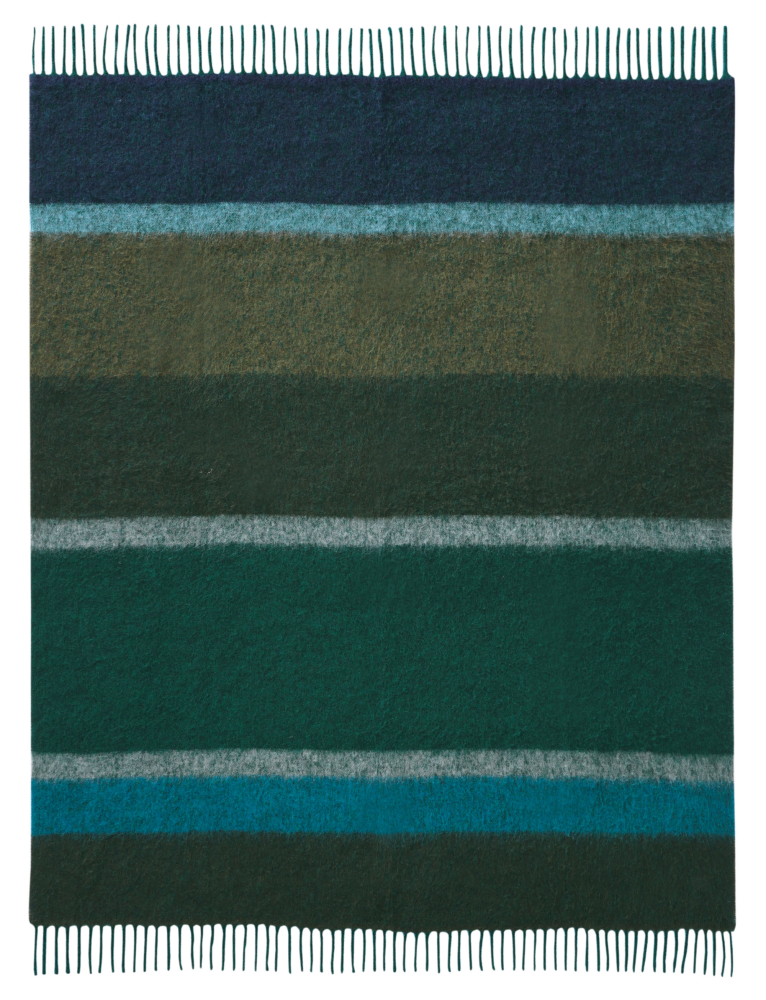 Biederlack Fransenplaid 'Mohair Look Emerald' 130 x 190 cm Blau - Grün